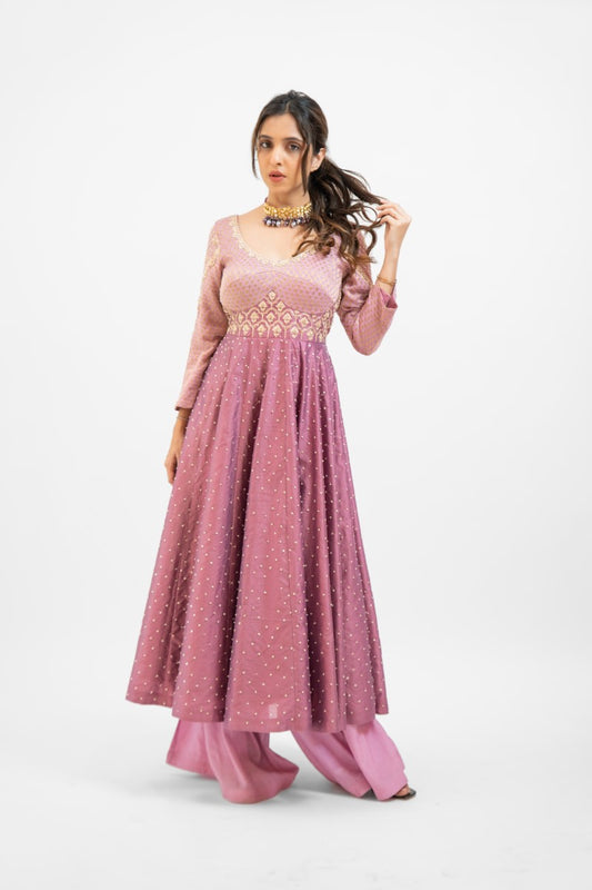 Onion pink embroidered Anarkali set