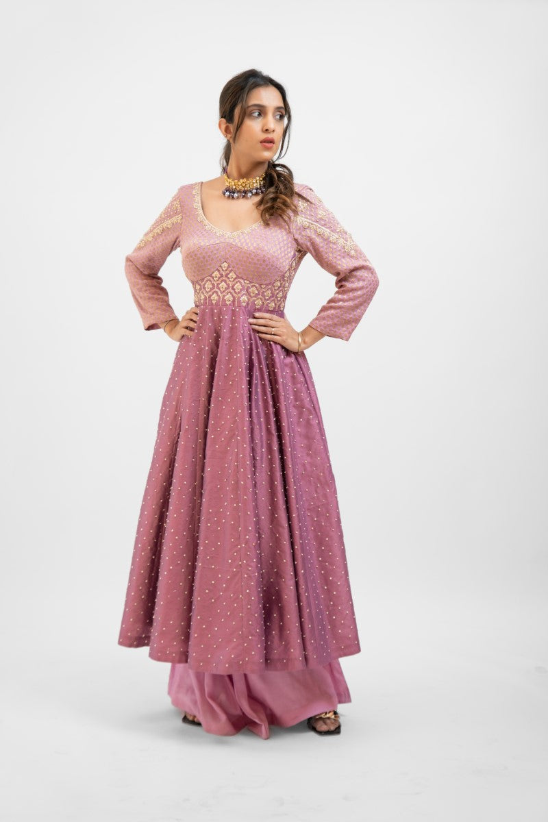 Onion pink embroidered Anarkali set