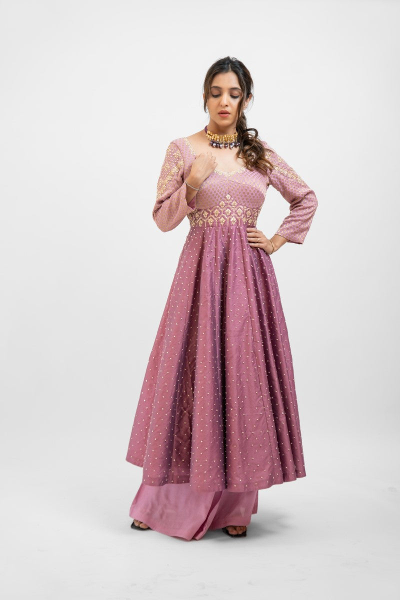 Onion pink embroidered Anarkali set