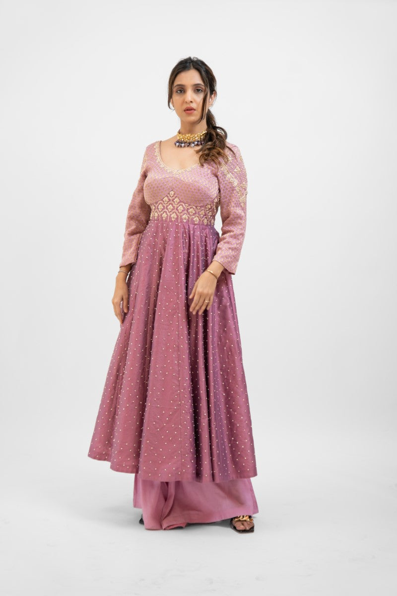 Onion pink embroidered Anarkali set