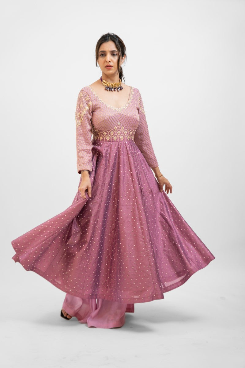 Onion pink embroidered Anarkali set