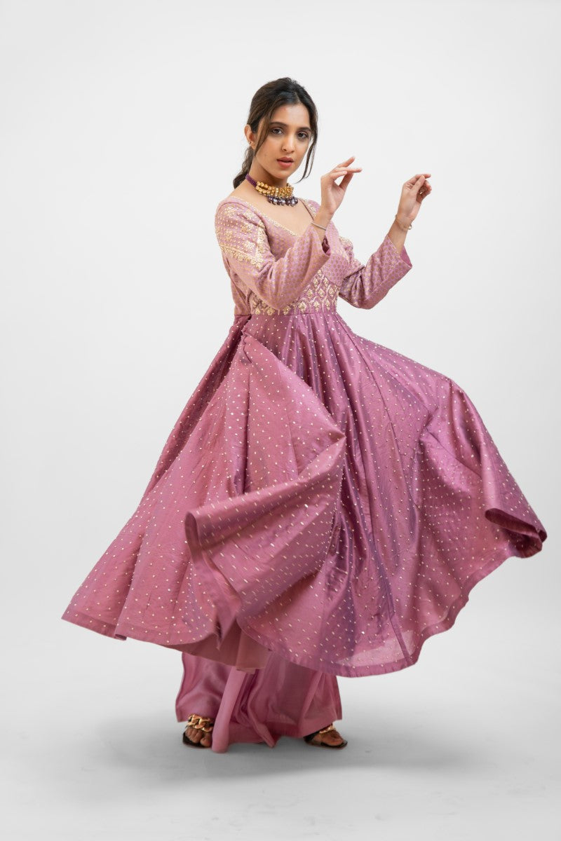 Onion pink embroidered Anarkali set