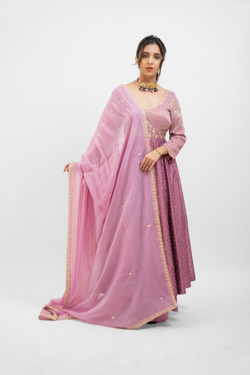 Onion pink embroidered Anarkali set