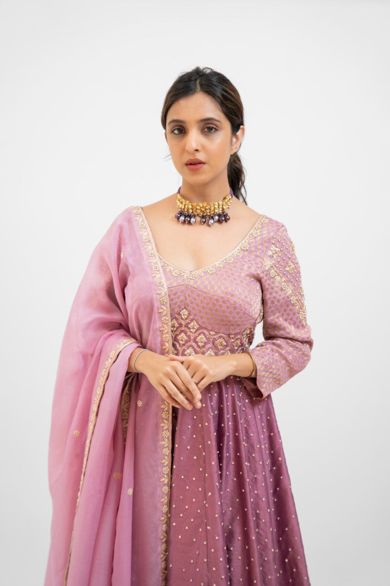 Onion pink embroidered Anarkali set