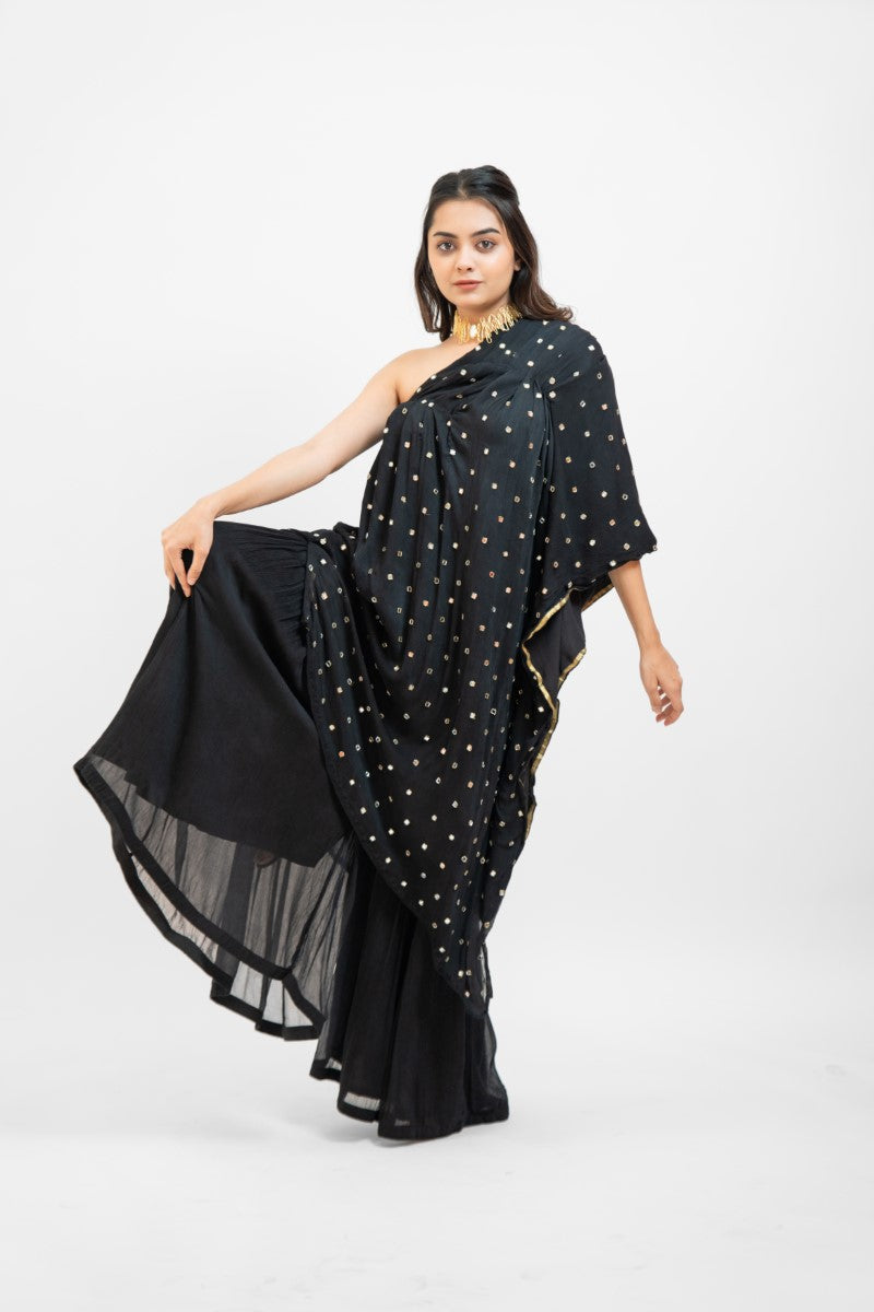 Black embroidered one shoulder top with sharara