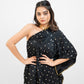 Black embroidered one shoulder top with sharara