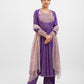 Purple kora silk hand embroidered Anarkali set