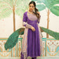 Purple kora silk hand embroidered Anarkali set