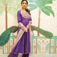 Purple kora silk hand embroidered Anarkali set