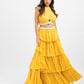 Yellow overlap crop top with layered skirt