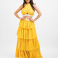 Yellow overlap crop top with layered skirt