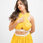 Yellow overlap crop top with layered skirt