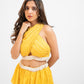 Yellow overlap crop top with layered skirt