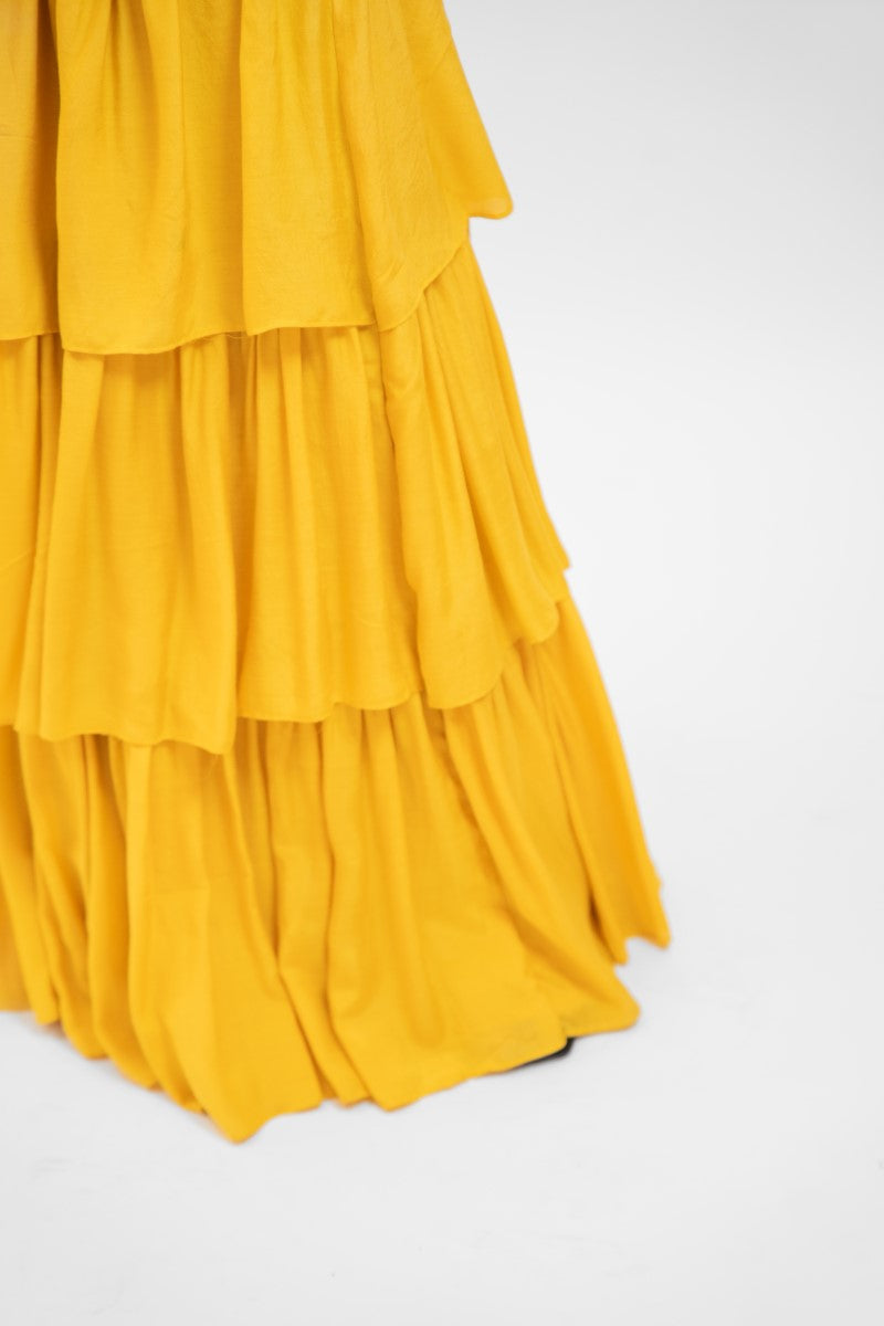 Yellow overlap crop top with layered skirt