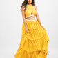 Yellow overlap crop top with layered skirt