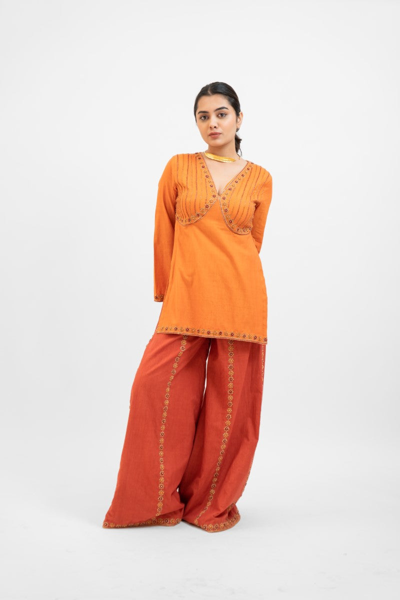 Rust orange embroidered palazzo set