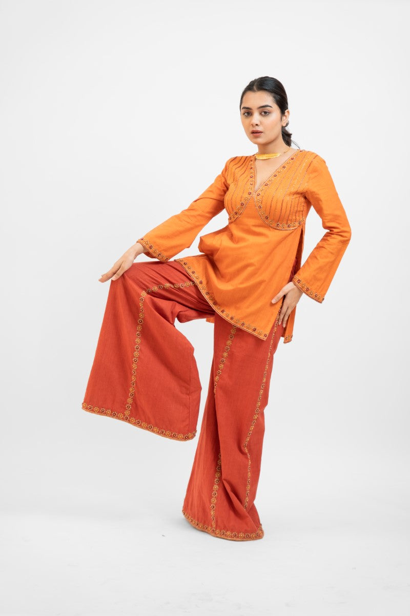 Rust orange embroidered palazzo set