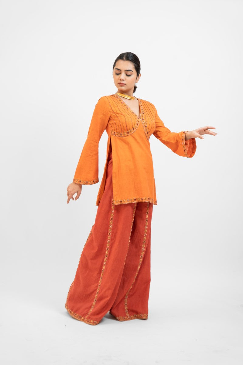 Rust orange embroidered palazzo set