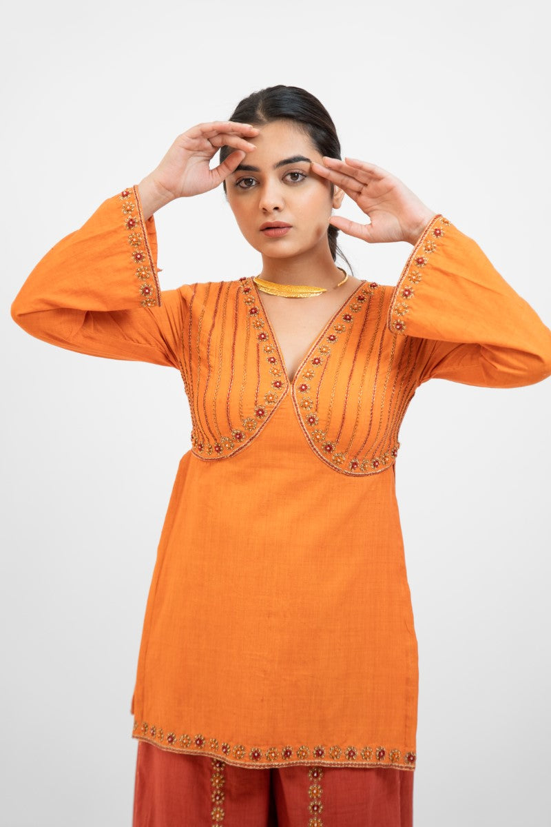 Rust orange embroidered palazzo set