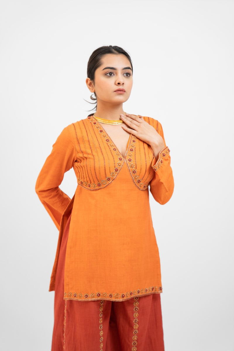 Rust orange embroidered palazzo set