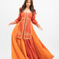 Rust orange embroidered panel top with skirt