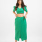 Green A-line skirt with crop top