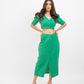 Green A-line skirt with crop top