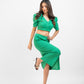 Green A-line skirt with crop top