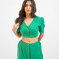 Green A-line skirt with crop top