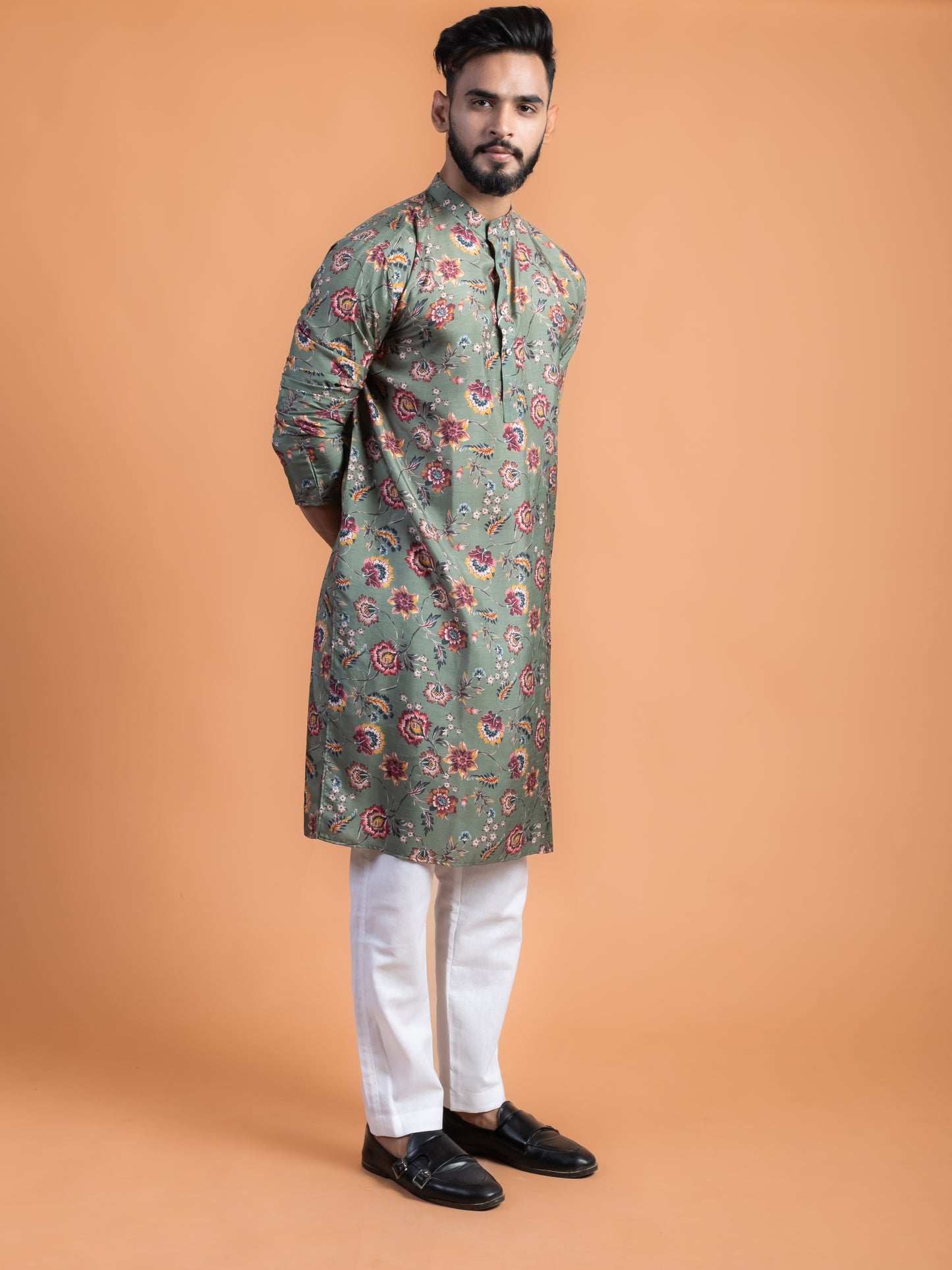 Green floral kurta