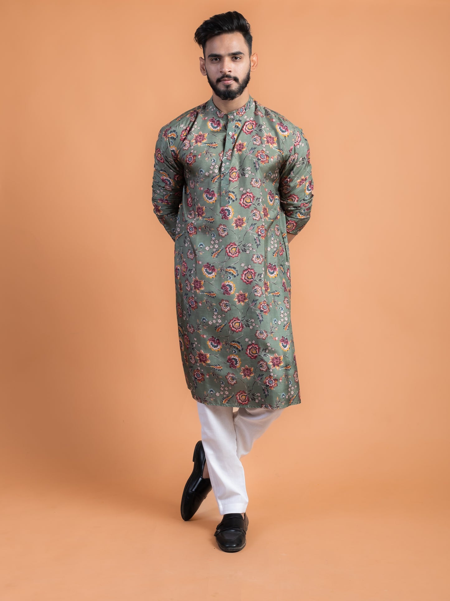 Green floral kurta