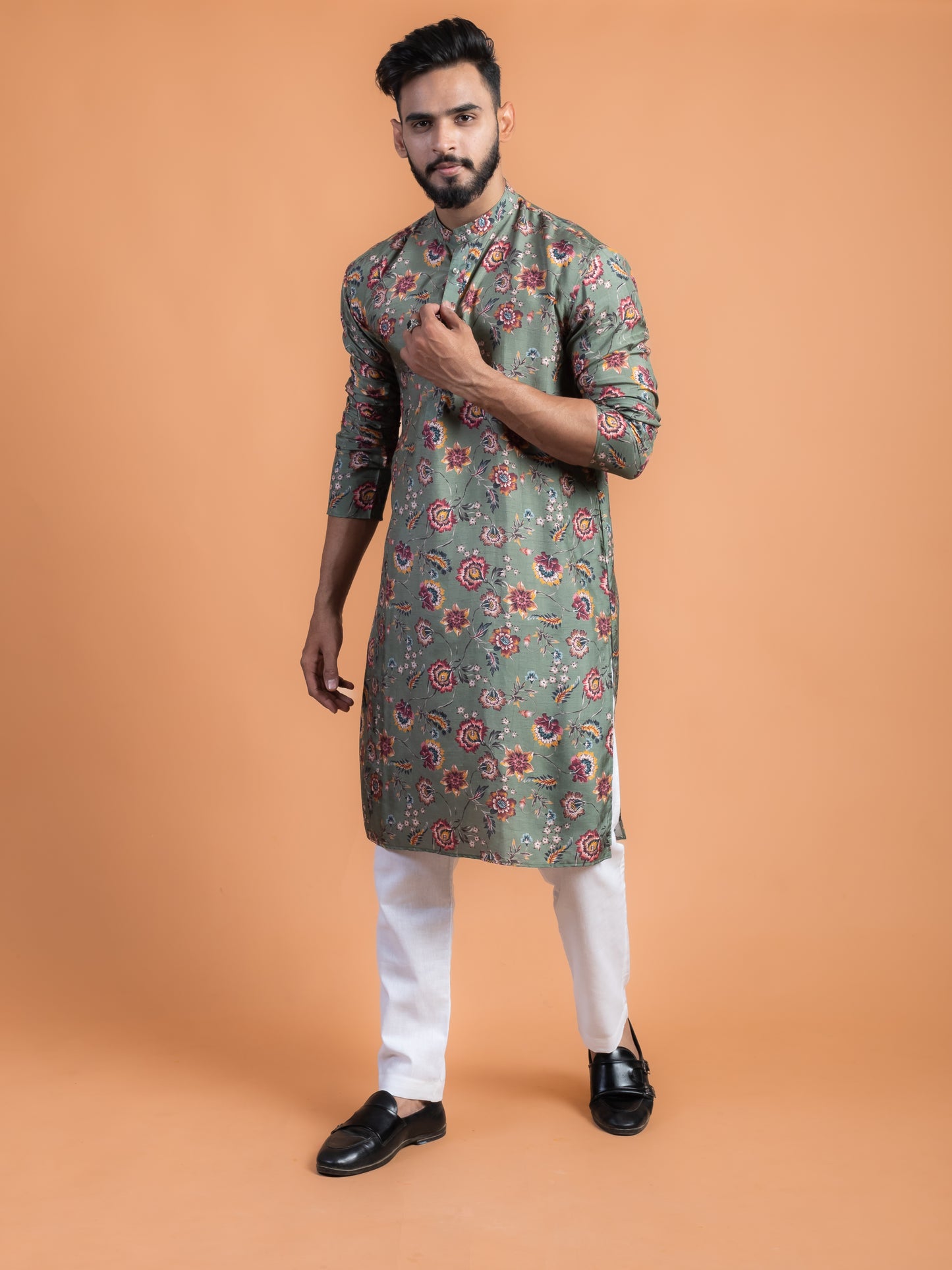 Green floral kurta