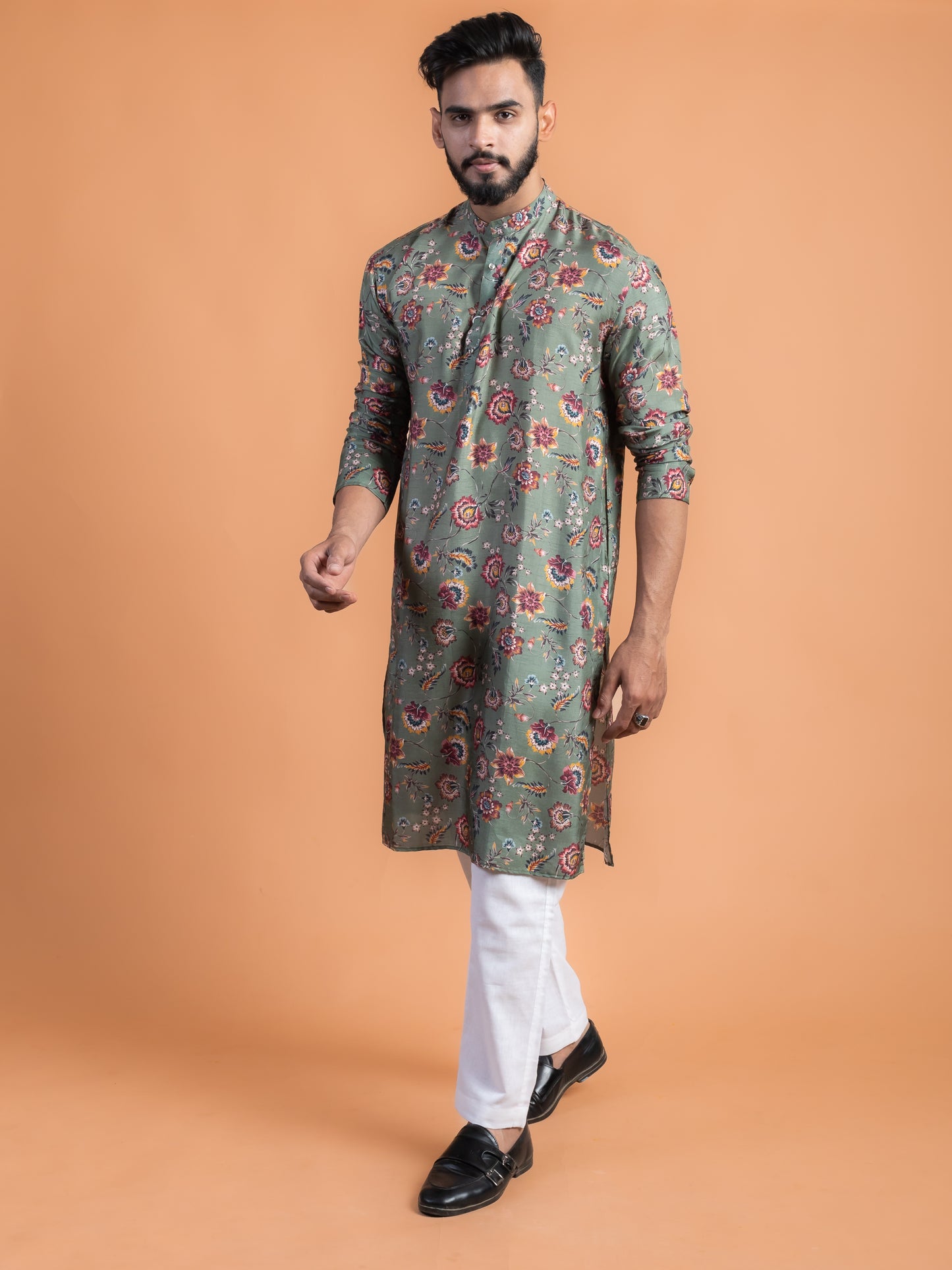 Green floral kurta