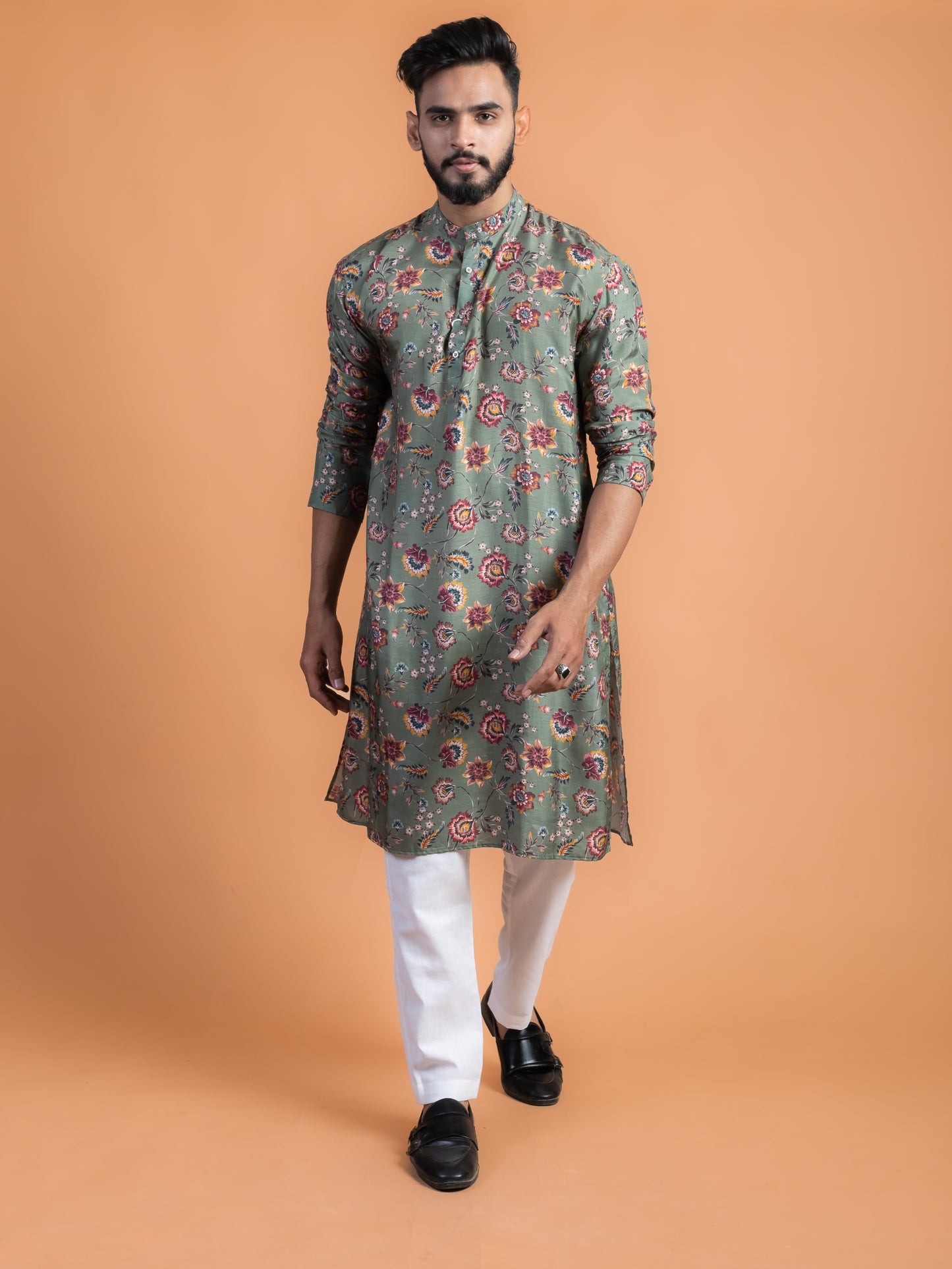 Green floral kurta