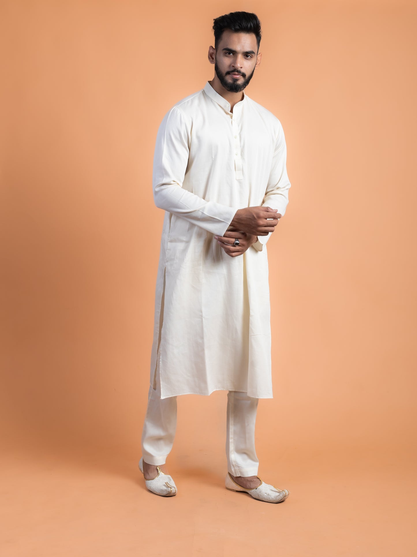 Off white silk kurta set