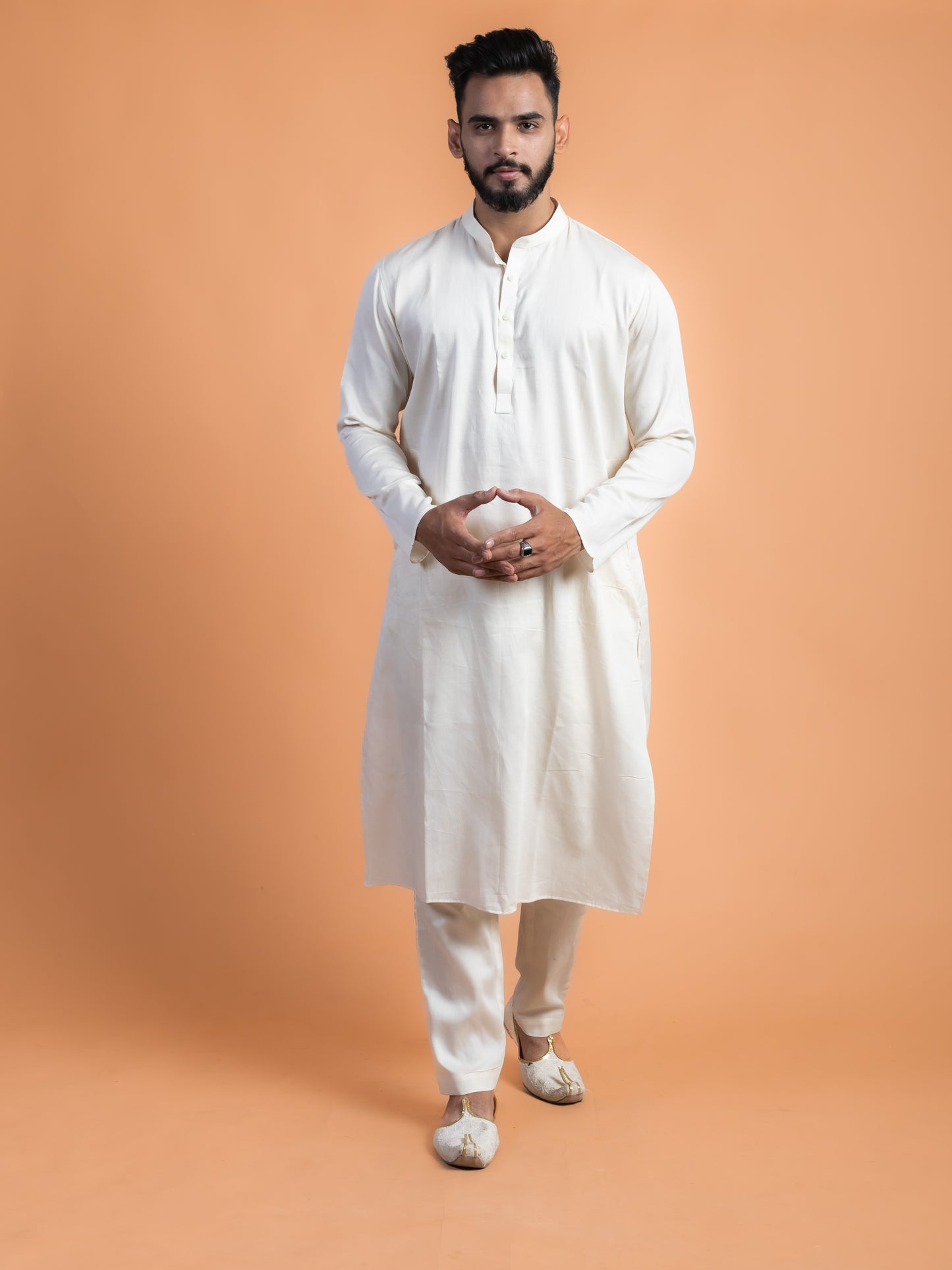 Off white silk kurta set