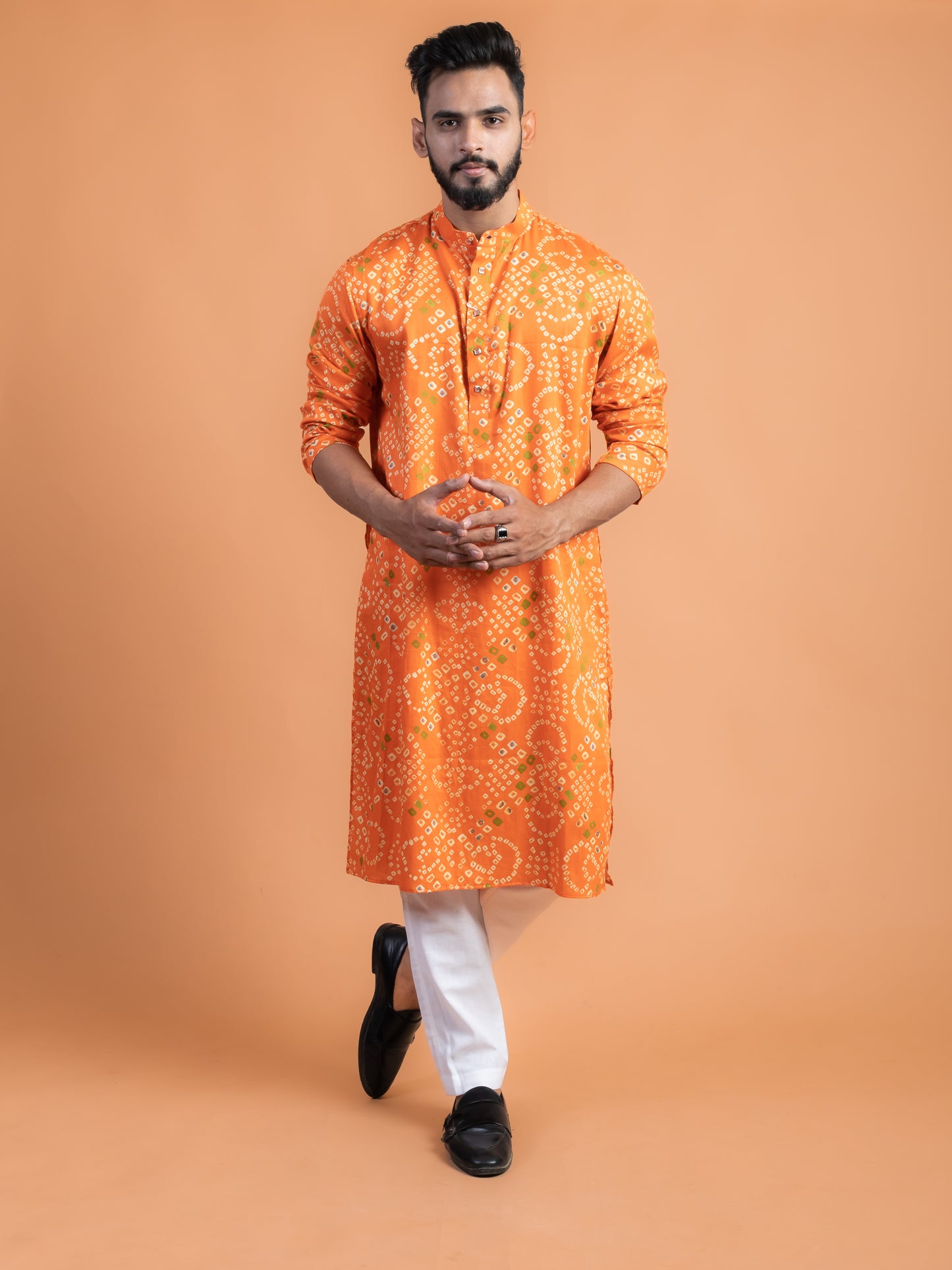 Orange bandhej kurta