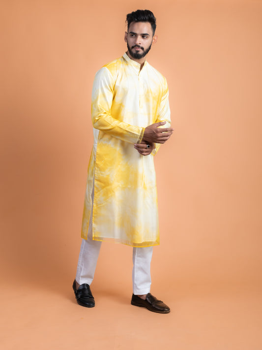 Yellow shibori kurta